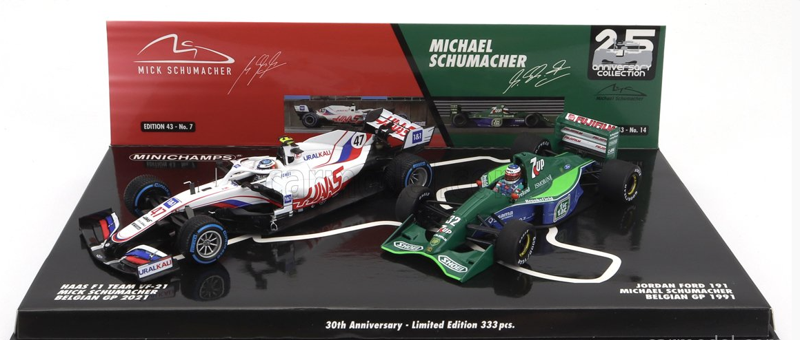 1:43 Michael / Mick Schumacher Twin Set - Jordan 191/HAAS VF-21 -- Min 1:43 Michael / Mick Schumacher Twin Set - Jordan 191/HAAS VF-21 -- Min