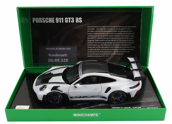 1:18 Porsche 911 (992) GT3 RS Coupe -- Silver (Nurburgring Record) -- Minichamps
