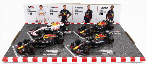 1:43 Red Bull Racing 4-Pack Set -- Max Verstappen/Sergio Perez -- Bburago F1