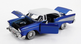 1:24 1957 Chevrolet Bel Air Lowrider -- Candy Blue / White -- MotorMax Get Low