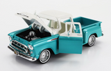 1:24 1957 Chevrolet 3100 Stepside Pickup - Turquoise / White -- MotorMax Get Low