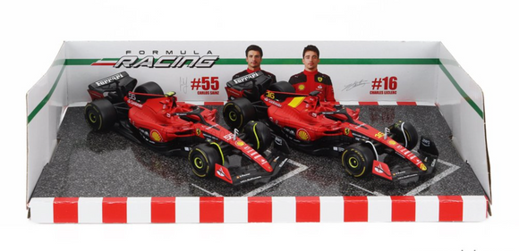 1:43 2023 Ferrari F1 Team 2-Pack Set -- Charles LeClerc/Carlos Sainz -- Bburago