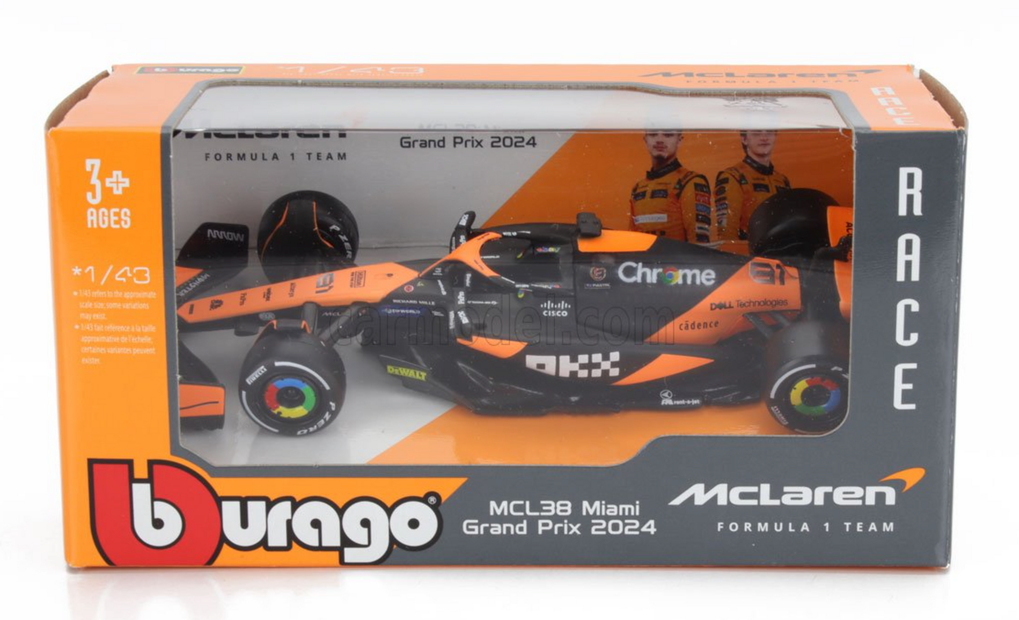 Modellino Auto Formula 1 F1 Scala 1:43 Burago MCLAREN MCL 38 2024 Lando Norris Signature