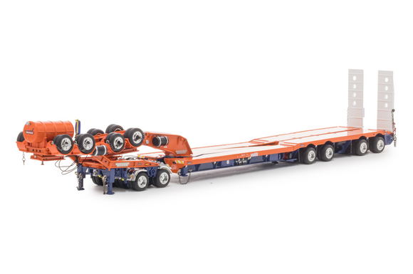 1:50 4x8 Trailer Set w/ Hydraulic Neck - Orange / Blue -- Drake Truck ZT09341