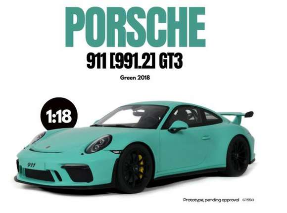 (Pre-Order) 1:18 Porsche 911 (991-2) GT3 Coupe 2018 -- Mint Green -- GT Spirit