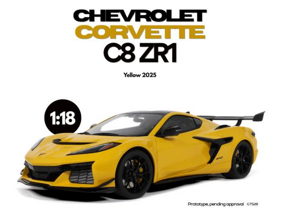 (Pre-Order) 1:18 Chevrolet Corvette C8 ZR1 2025 -- Yellow -- GT Spirit