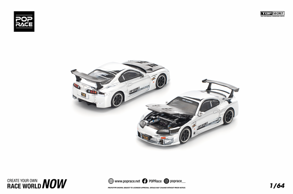 (Pre-Order) 1:64 Toyota Supra (A80) TOP SECRET GT300 -- Chrome Silver -- Pop Race