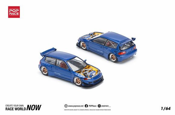 1:64 Honda Civic EG6 Pandem -- Metallic Blue w/Open Bonnet -- Pop Race