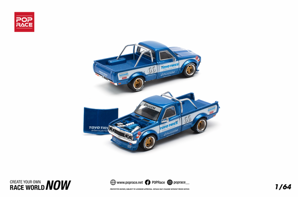 1:64 Datsun 620 Ute PANDEM -- Blue/White Toyo Tires -- Pop Race