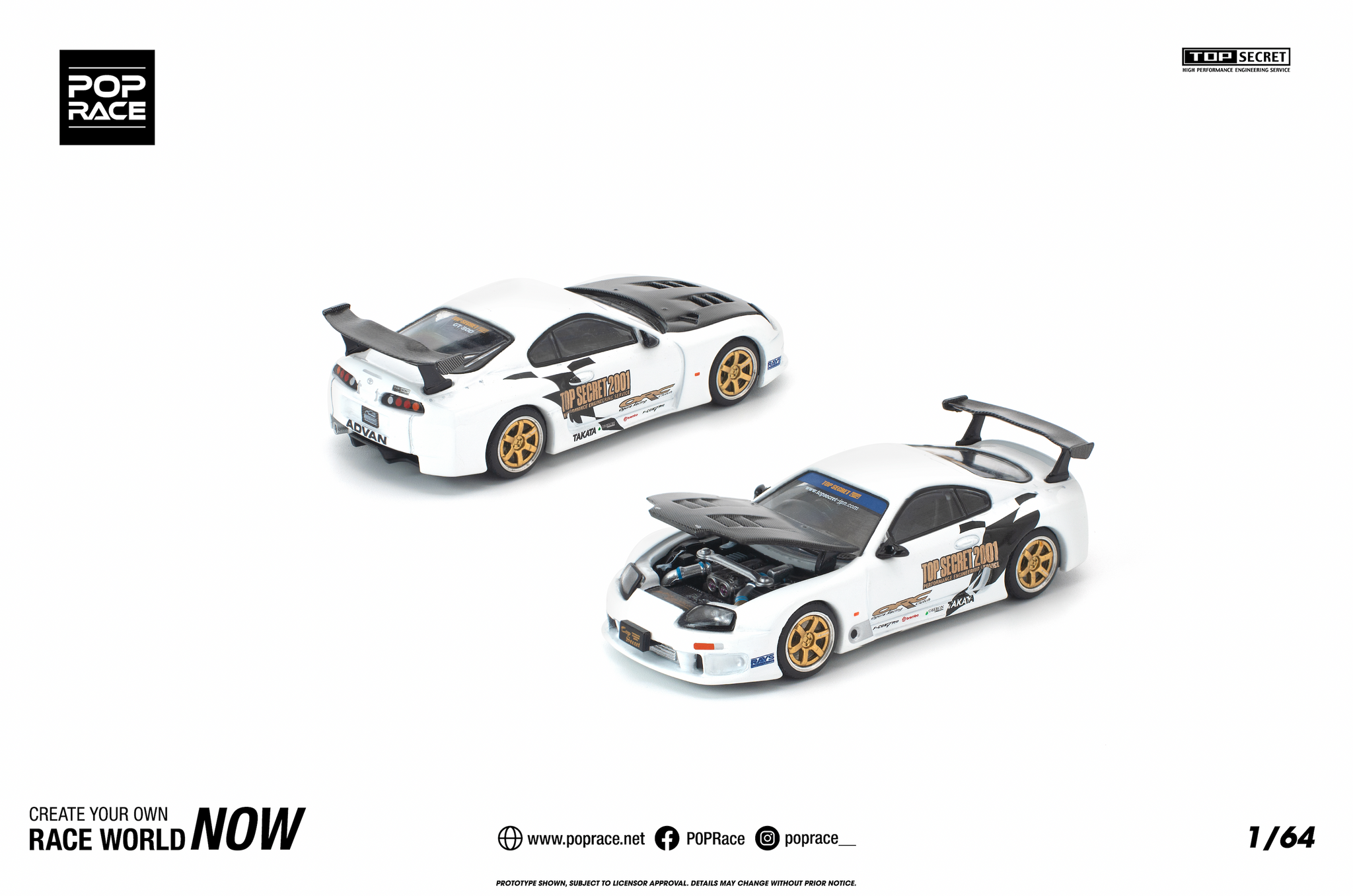 Pre-Order) 1:64 Toyota Supra (A80) TOP SECRET GT300 -- White -- Pop R