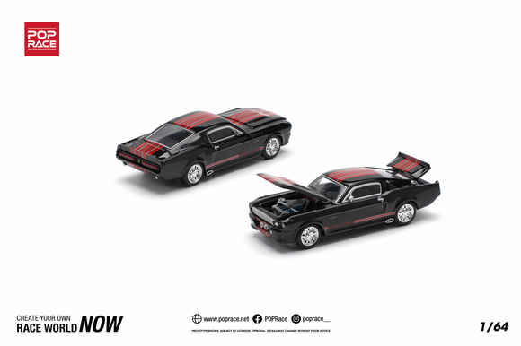 1:64 Shelby Mustang GT500 -- Dark Chrome Black w/Red Stripes -- Pop Ra