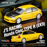 1:64 Honda Civic Type R EK9 J’s Racing -- Yellow -- Motorhelix M65053