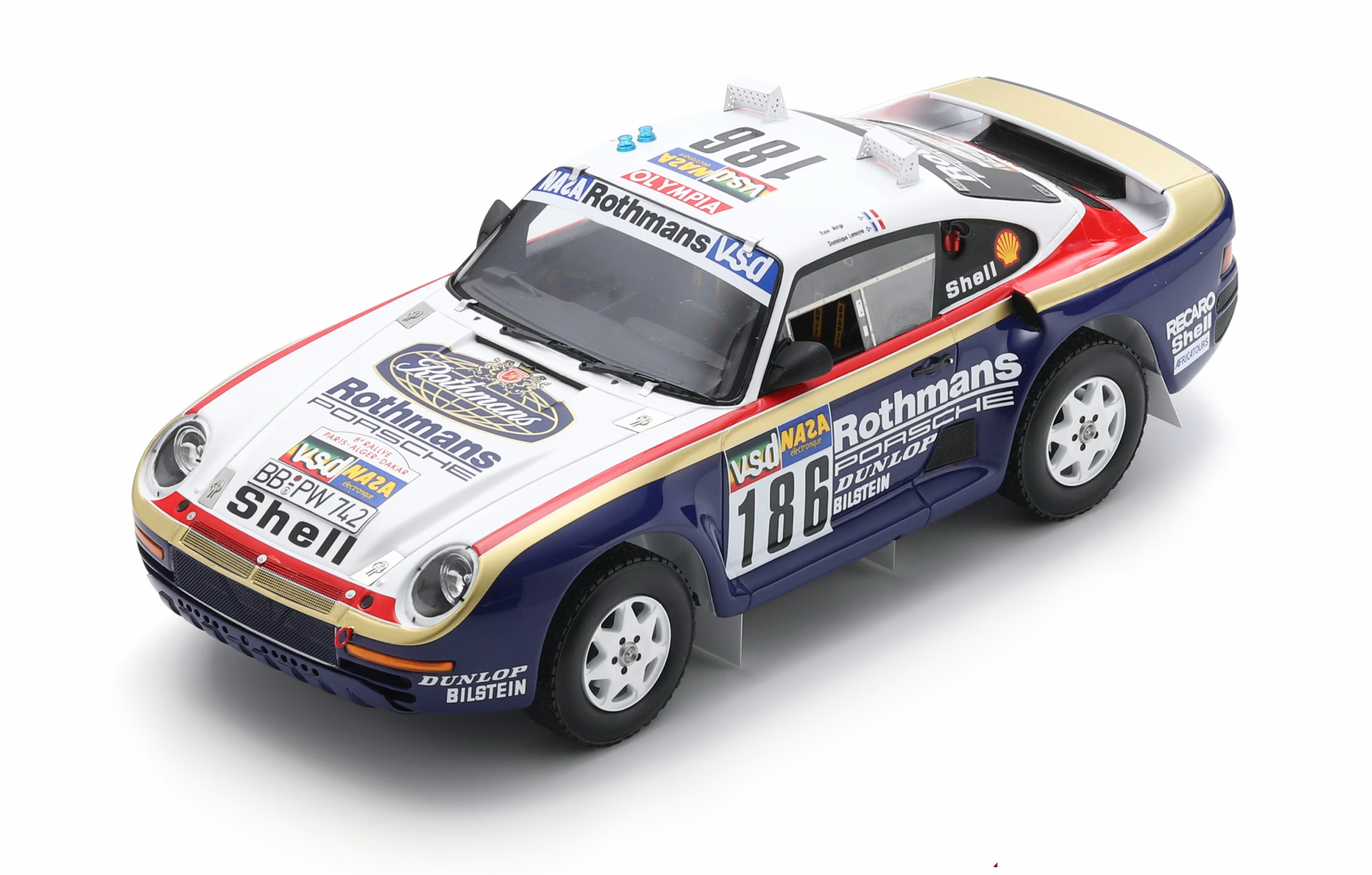 1:18 1986 Dakar Rally Winner -- #186 Porsche 959 Rothmans -- Spark 18S