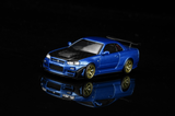(Pre-Order) 1:64 Nissan GT-R (R34) Skyline w/GT Aero Kit -- Bayside Blue -- Motorhelix