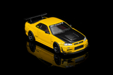 (Pre-Order) 1:64 Nissan GT-R (R34) Skyline w/GT Aero Kit -- Lightning Yellow -- Motorhelix