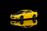 (Pre-Order) 1:64 Nissan GT-R (R34) Skyline w/GT Aero Kit -- Lightning Yellow -- Motorhelix