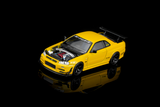 (Pre-Order) 1:64 Nissan GT-R (R34) Skyline w/GT Aero Kit -- Lightning Yellow -- Motorhelix