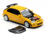 1:64 Honda Civic Type R EK9 J’s Racing -- Yellow -- Motorhelix M65053