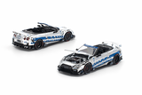 (Pre-Order) 1:64 Nissan R35 GTR LB-Works Final Edition -- Silver / Blue -- Pop Race