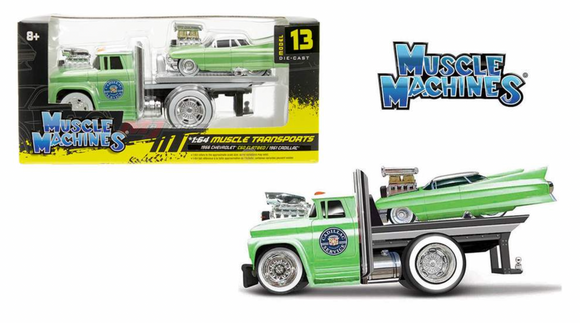 1:64 1966 Chevrolet C60 Flatbed & 1961 Cadillac -- Muscle Machines Transports