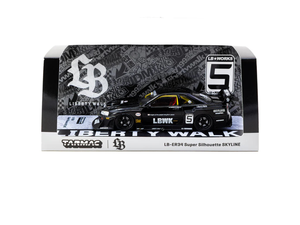 Nissan Skyline LBWK R34 ミニカー 1:43 LBWK Nissan E-R34 Silhouette Skyline - Liberty Walk Black -- Tarm