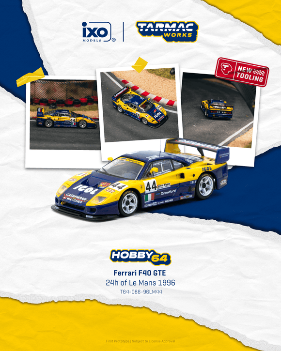 (Pre-Order) 1:64 1996 Le Mans 24h -- #44 Ferrari F40 GTE -- Tarmac Works x IXO