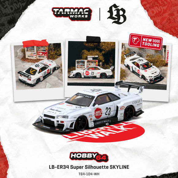 Pre-Order) 1:64 Nissan Skyline LB-ER34 Super Silhouette -- #23 White
