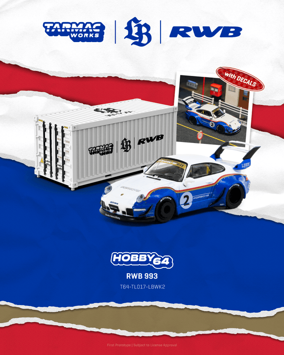 (Pre-Order) 1:64 RWB 993 (Porsche 911) Liberty Walk -- Blue/White -- Tarmac Works