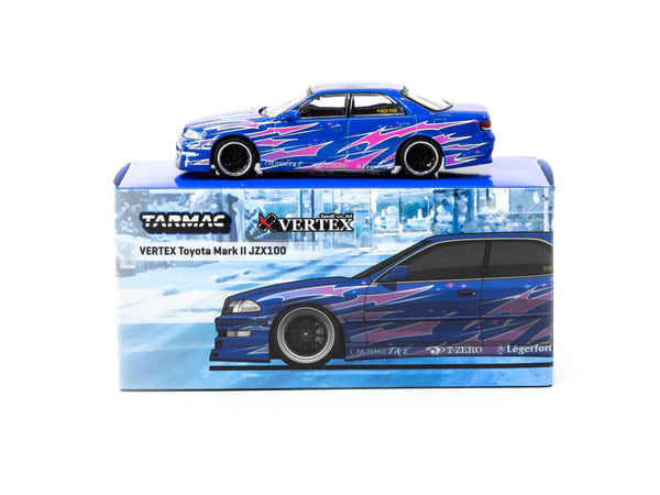 1:64 Toyota Mark II JZX100 Vertex -- Blue Metallic / Pink -- Tarmac Wo
