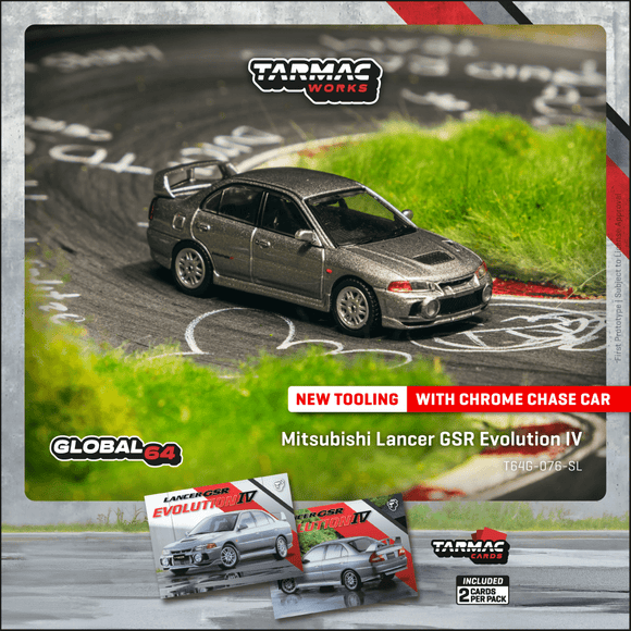 (Pre-Order) 1:64 Mitsubishi Lancer GSR Evolution IV -- Silver -- Tarmac Works x Tarmac Cards