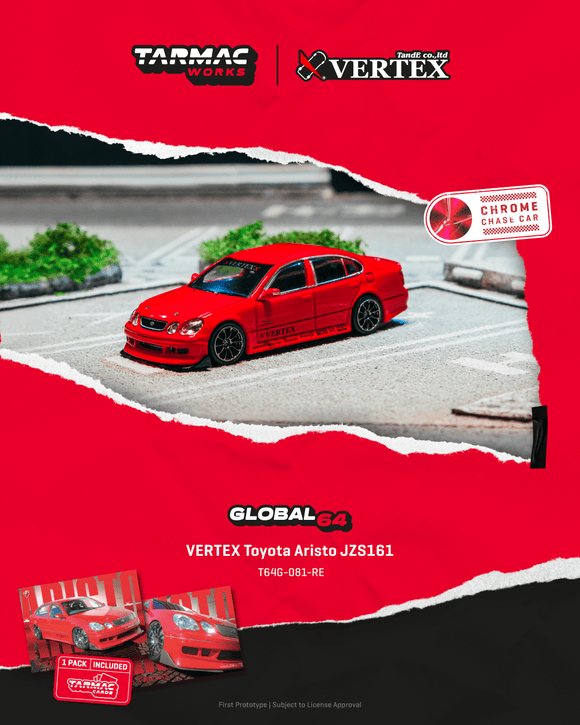 (Pre-Order) 1:64 Toyota Aristo JZS161 Vertex -- Red -- Tarmac Works x Tarmac Cards