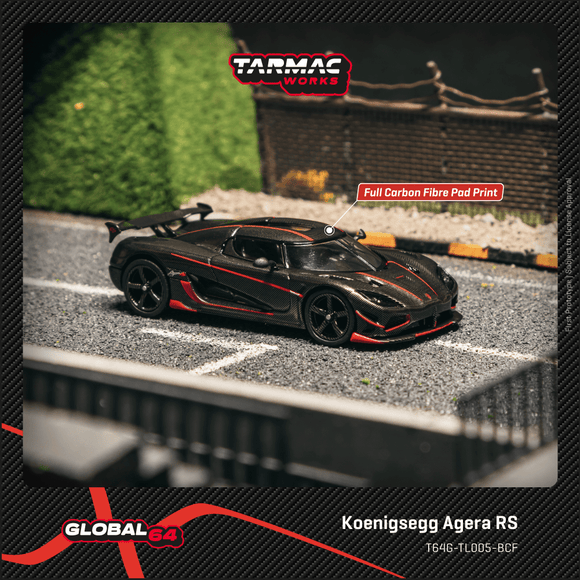 (Pre-Order) 1:64 Koenigsegg Agera RS -- Black Carbon Fibre / Red Accents -- Tarmac Works