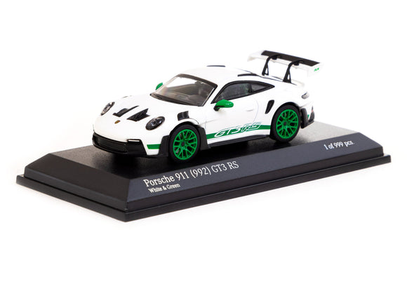 1:64 Porsche 911 (992) GT3 RS -- White/Green -- Minichamps x Tarmac Works