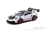 (Pre-Order) 1:64 Porsche GT3RS (992.1) MR -- White w/Red Stripe -- Tarmac Works x Minichamps