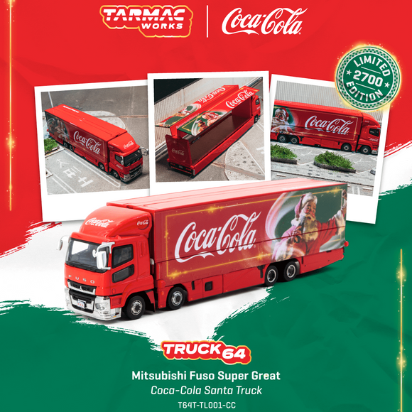 (Pre-Order) 1:64 Mitsubishi Fuso Super Great -- Coca-Cola Santa Truck -- Tarmac Works