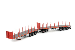 1:50 Road Train Truck Trailer Set with Dolly -- Red -- Tekno