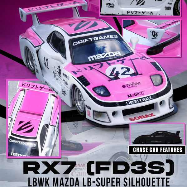 Pre-Order) 1:64 Mazda RX-7 LB-Super Silhouette -- #42 Pink/White Drif