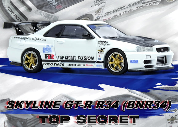 (Pre-Order) 1:64 Nissan Skyline GT-R (R34) TOP SECRET -- White -- INNO64