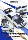 (Pre-Order) 1:64 Nissan Skyline GT-R (R34) TOP SECRET -- White -- INNO64