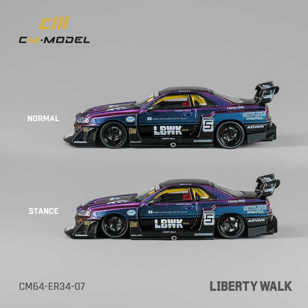 1:64 Nissan R34 Skyline GTR LBWK Super Silhouette -- #5 Purple/Black