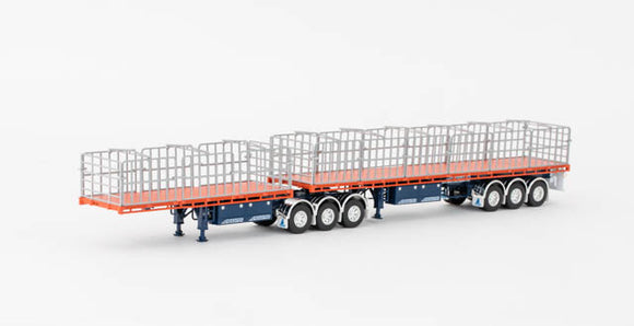 1:50 MaxiTRANS B Double Flat Top -- Orange/Blue -- Drake Truck ZT09131