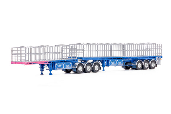 1:50 MaxiTRANS B Double Flat Top -- Ross Transport Blue/Pink -- Drake Truck ZT09283