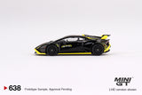 1:64 Lamborghini Huracán STO -- Nero Noctis (Black/Yellow) -- Mini GT MGT00638