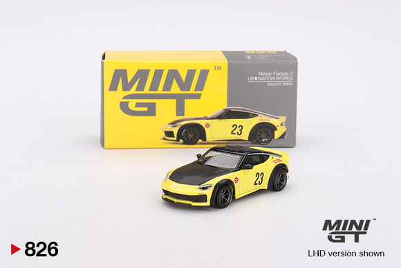 1:64 Nissan Z LB-NATION WORKS -- Ikazuchi Yellow -- Mini GT MGT00826