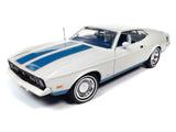 1:18 1972 Ford Mustang Sprint -- White w/ Blue Stripes -- American Muscle