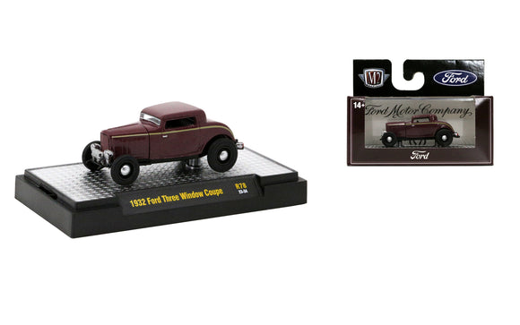 1:64 1932 Ford Three Window Coupe -- Maroon -- M2 Machines