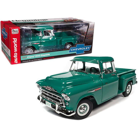 1:18 1957 Chevy 3100 Stepside Pickup Truck -- Ocean Green -- Auto World