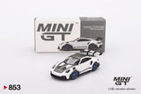 1:64 Porsche 911 (992) GT3 RS -- White w/Blue Accent Package -- Mini GT MGT00853