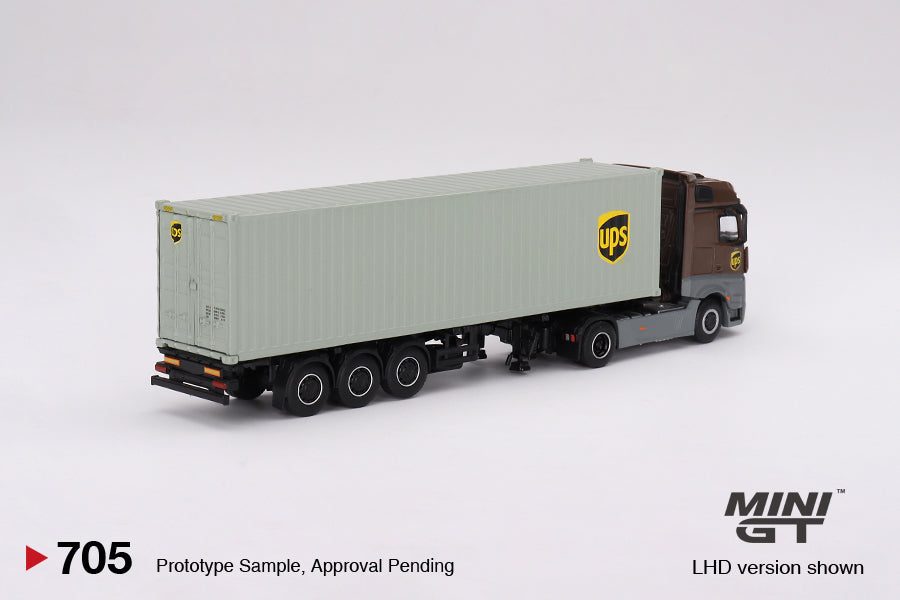 1:64 Mercedes-Benz Actros w/40' Container -- UPS Europe -- Mini GT Tru