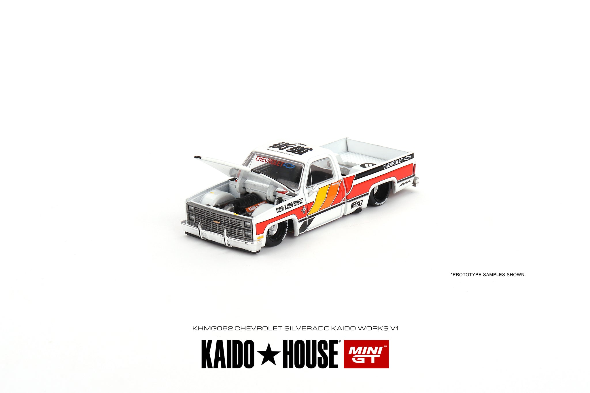 1:64 Chevrolet Silverado KAIDO WORKS V1 - White - Kaido House x Mini G